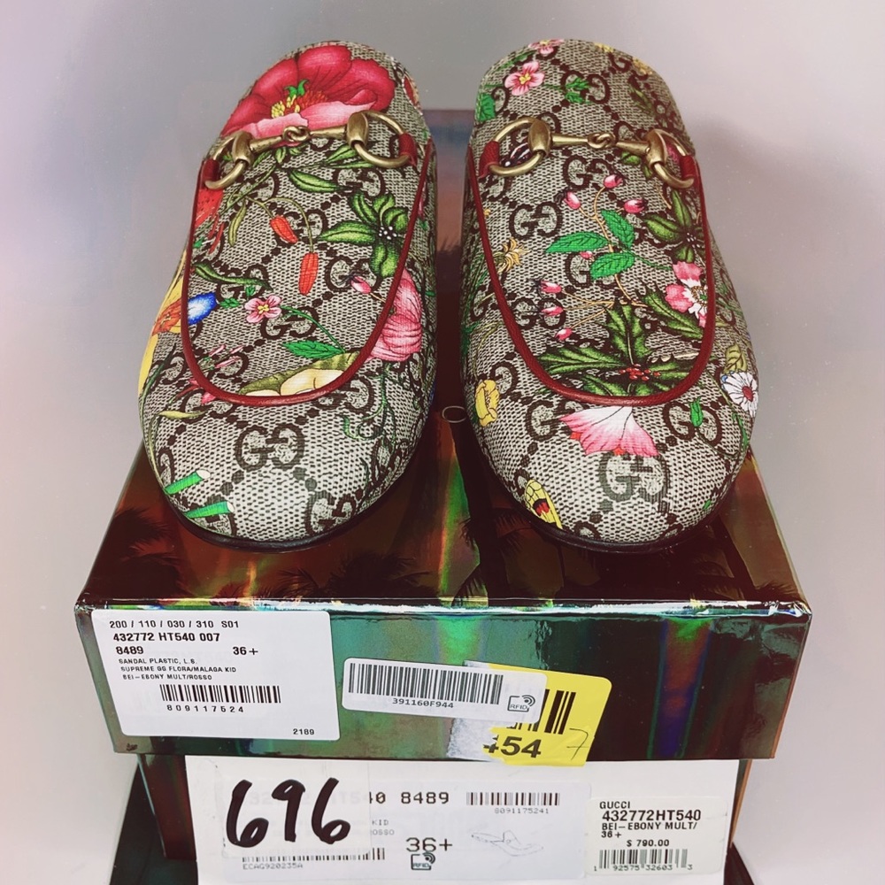 GUCCI Princetown Horsebit GG Supreme Flora Print Slippers Sandals Slip-on Shoes - Picture 11 of 13